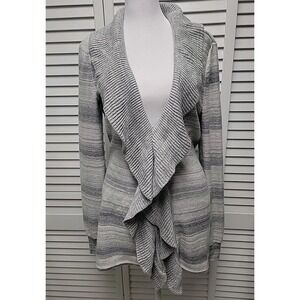 White House Black Market Silver Gray Striped Metallic Open Cardigan Sweater SZ S